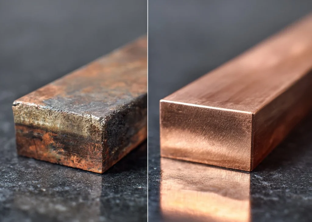 burr of copper busbar before and after